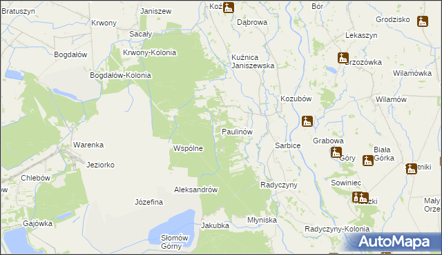 mapa Paulinów gmina Przykona, Paulinów gmina Przykona na mapie Targeo