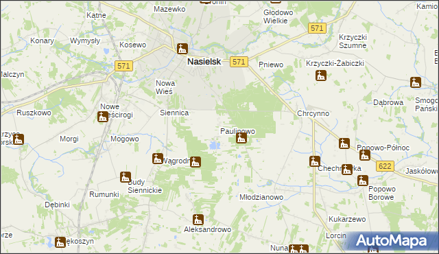 mapa Paulinowo, Paulinowo na mapie Targeo