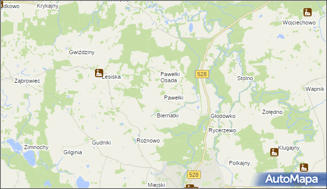 mapa Pawełki gmina Miłakowo, Pawełki gmina Miłakowo na mapie Targeo