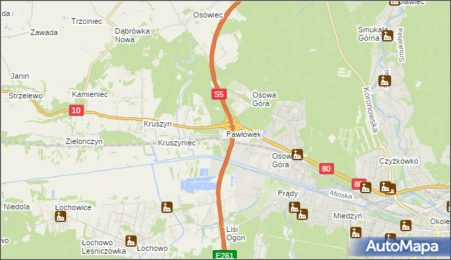 mapa Pawłówek gmina Sicienko, Pawłówek gmina Sicienko na mapie Targeo