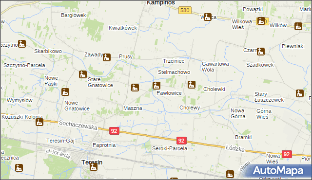 mapa Pawłowice gmina Teresin, Pawłowice gmina Teresin na mapie Targeo