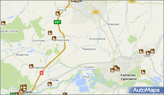mapa Pawłowice gmina Ząbkowice Śląskie, Pawłowice gmina Ząbkowice Śląskie na mapie Targeo