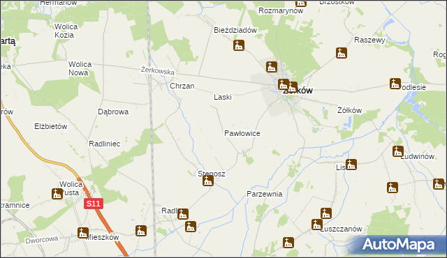 mapa Pawłowice gmina Żerków, Pawłowice gmina Żerków na mapie Targeo