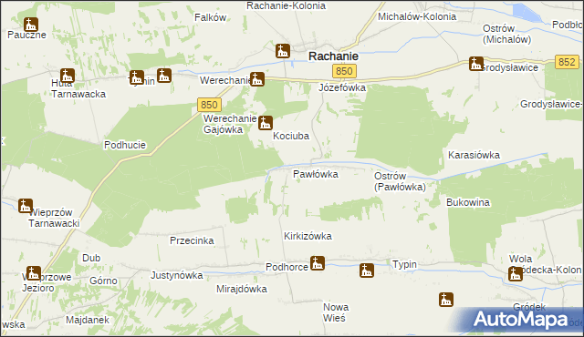 mapa Pawłówka gmina Rachanie, Pawłówka gmina Rachanie na mapie Targeo