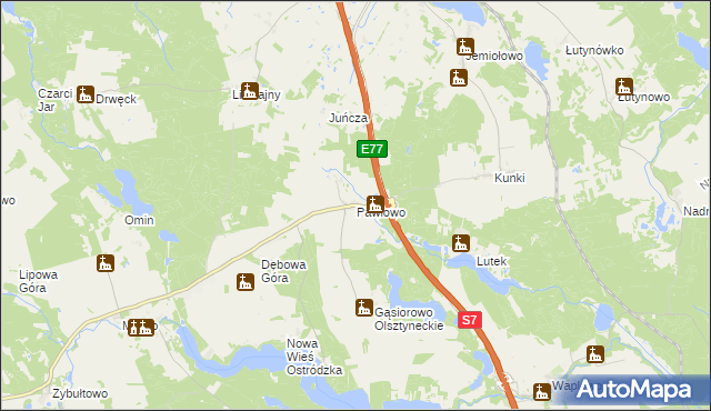 mapa Pawłowo gmina Olsztynek, Pawłowo gmina Olsztynek na mapie Targeo