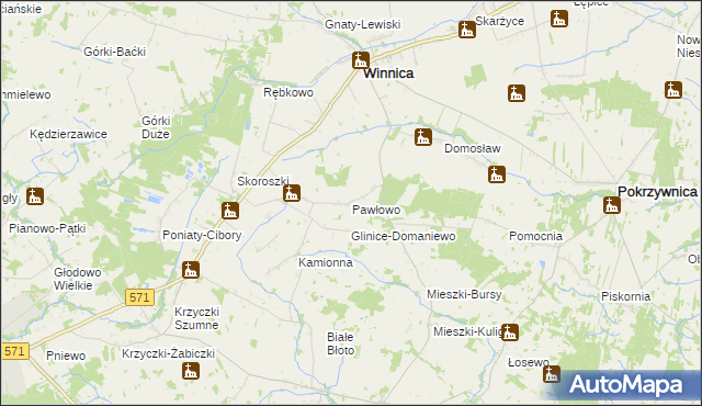 mapa Pawłowo gmina Winnica, Pawłowo gmina Winnica na mapie Targeo