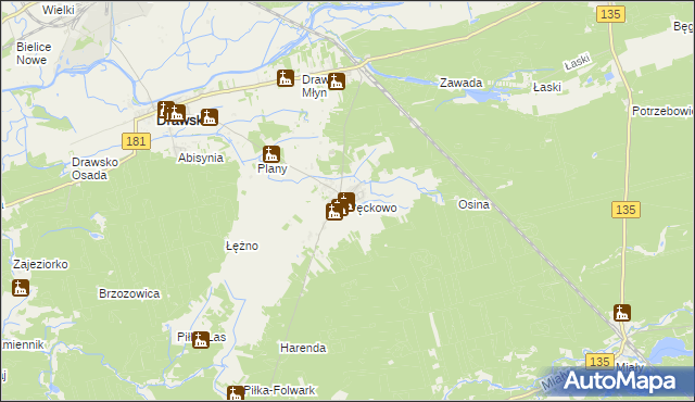 mapa Pęckowo gmina Drawsko, Pęckowo gmina Drawsko na mapie Targeo
