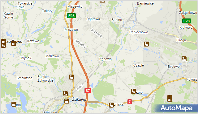 mapa Pępowo gmina Żukowo, Pępowo gmina Żukowo na mapie Targeo