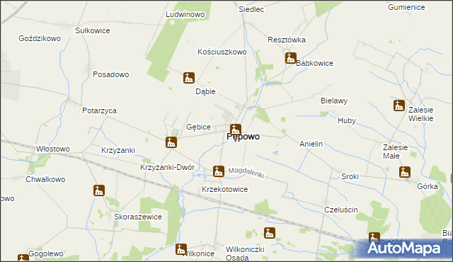 mapa Pępowo powiat gostyński, Pępowo powiat gostyński na mapie Targeo