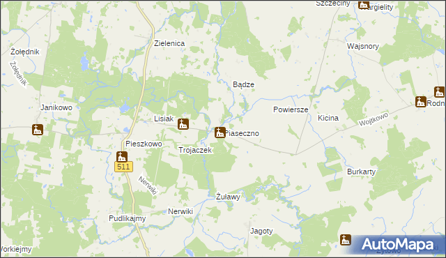 mapa Piaseczno gmina Górowo Iławeckie, Piaseczno gmina Górowo Iławeckie na mapie Targeo