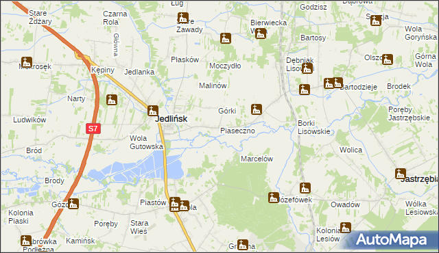 mapa Piaseczno gmina Jedlińsk, Piaseczno gmina Jedlińsk na mapie Targeo