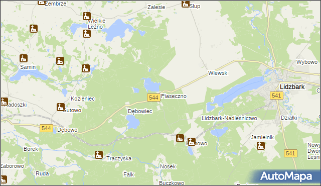 mapa Piaseczno gmina Lidzbark, Piaseczno gmina Lidzbark na mapie Targeo
