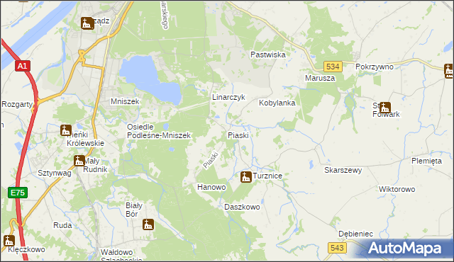 mapa Piaski gmina Grudziądz, Piaski gmina Grudziądz na mapie Targeo