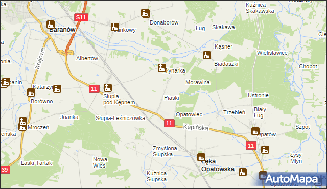 mapa Piaski gmina Łęka Opatowska, Piaski gmina Łęka Opatowska na mapie Targeo