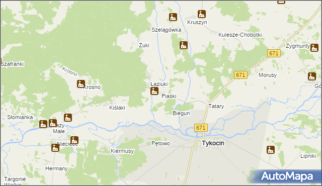 mapa Piaski gmina Tykocin, Piaski gmina Tykocin na mapie Targeo