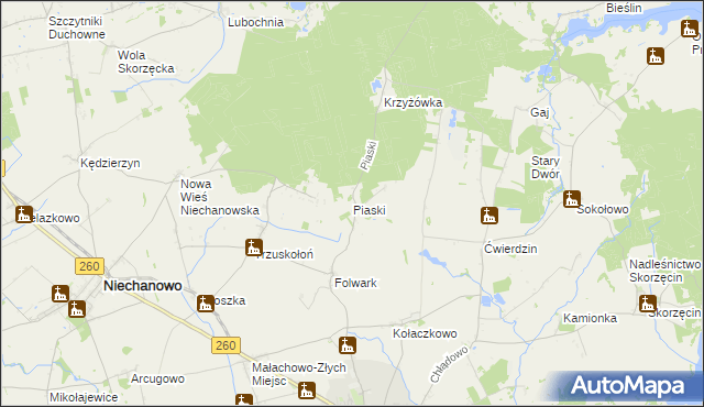 mapa Piaski gmina Witkowo, Piaski gmina Witkowo na mapie Targeo