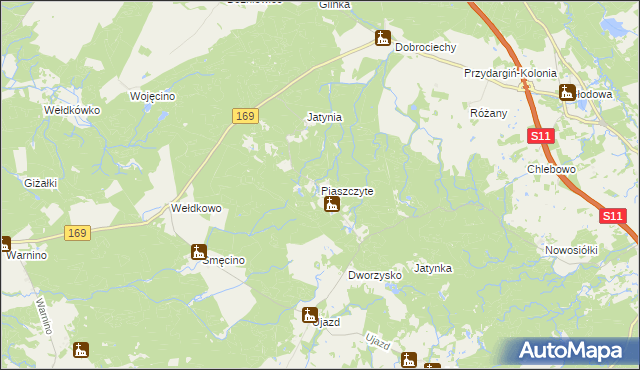 mapa Piaszczyte gmina Bobolice, Piaszczyte gmina Bobolice na mapie Targeo