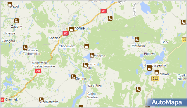 mapa Piaszno gmina Tuchomie, Piaszno gmina Tuchomie na mapie Targeo