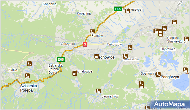 mapa Piechowice powiat jeleniogórski, Piechowice powiat jeleniogórski na mapie Targeo