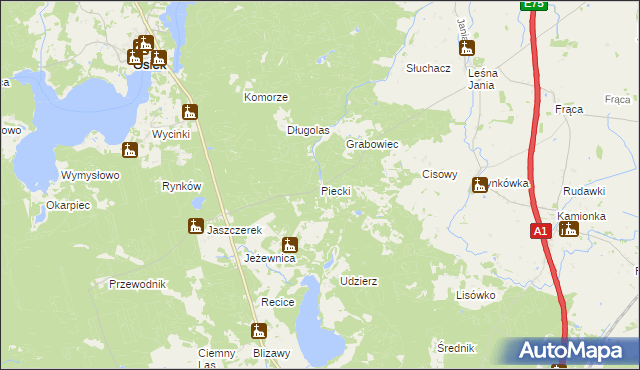 mapa Piecki gmina Osiek, Piecki gmina Osiek na mapie Targeo