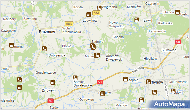 mapa Pieczyska gmina Chynów, Pieczyska gmina Chynów na mapie Targeo