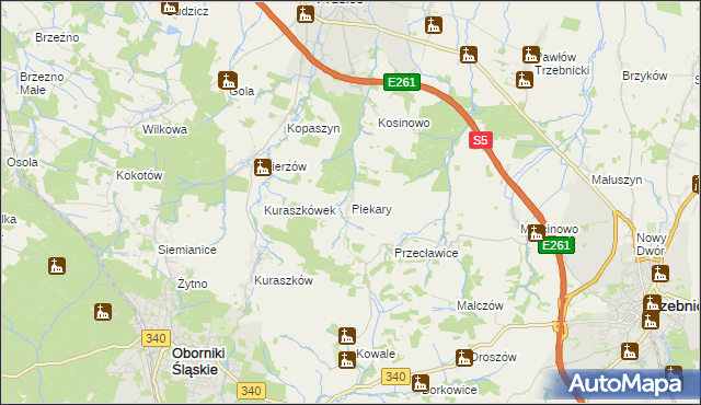mapa Piekary gmina Oborniki Śląskie, Piekary gmina Oborniki Śląskie na mapie Targeo