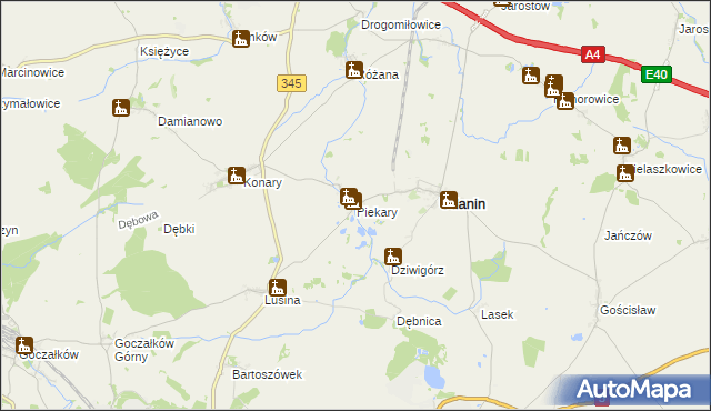 mapa Piekary gmina Udanin, Piekary gmina Udanin na mapie Targeo