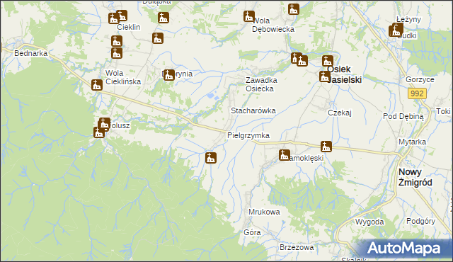 mapa Pielgrzymka gmina Osiek Jasielski, Pielgrzymka gmina Osiek Jasielski na mapie Targeo