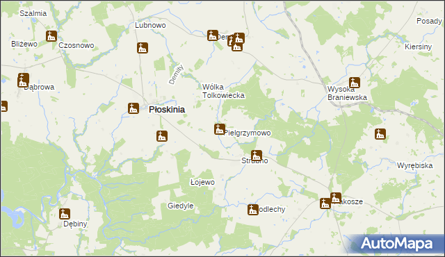 mapa Pielgrzymowo gmina Płoskinia, Pielgrzymowo gmina Płoskinia na mapie Targeo