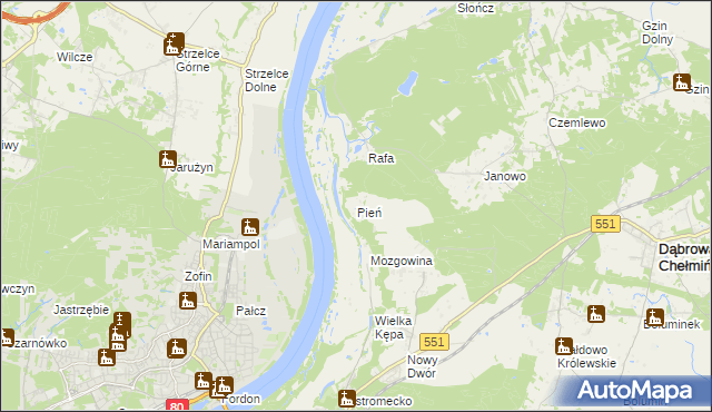 mapa Pień gmina Dąbrowa Chełmińska, Pień gmina Dąbrowa Chełmińska na mapie Targeo