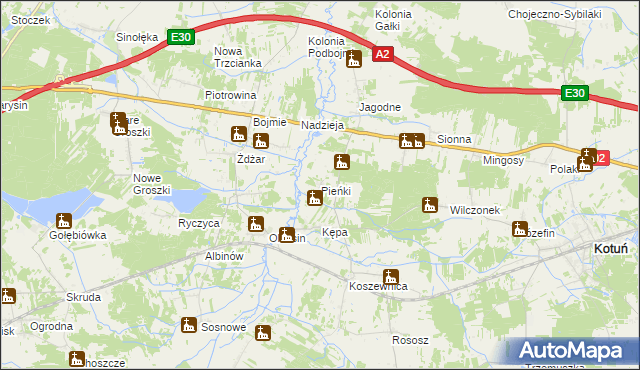 mapa Pieńki gmina Kotuń, Pieńki gmina Kotuń na mapie Targeo