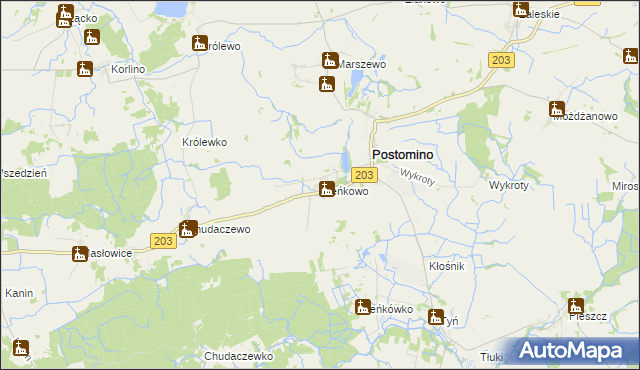 mapa Pieńkowo gmina Postomino, Pieńkowo gmina Postomino na mapie Targeo