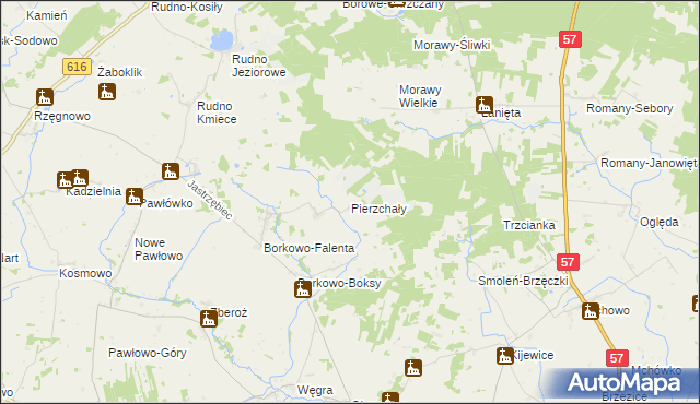 mapa Pierzchały gmina Czernice Borowe, Pierzchały gmina Czernice Borowe na mapie Targeo