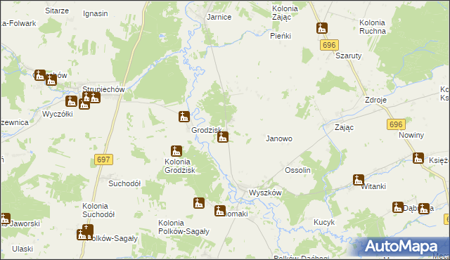 mapa Pierzchały gmina Liw, Pierzchały gmina Liw na mapie Targeo