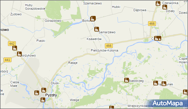 mapa Pietrzyków gmina Pyzdry, Pietrzyków gmina Pyzdry na mapie Targeo