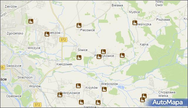 mapa Pietrzykowice gmina Długołęka, Pietrzykowice gmina Długołęka na mapie Targeo