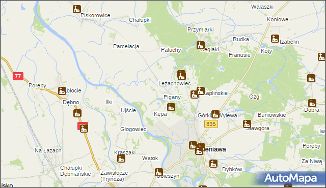 mapa Pigany, Pigany na mapie Targeo