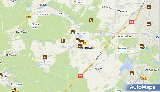 mapa Pilchowice powiat gliwicki, Pilchowice powiat gliwicki na mapie Targeo