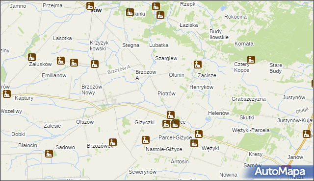 mapa Piotrów gmina Iłów, Piotrów gmina Iłów na mapie Targeo