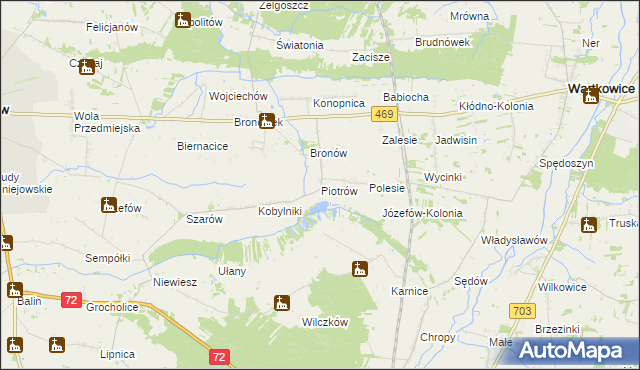 mapa Piotrów gmina Poddębice, Piotrów gmina Poddębice na mapie Targeo