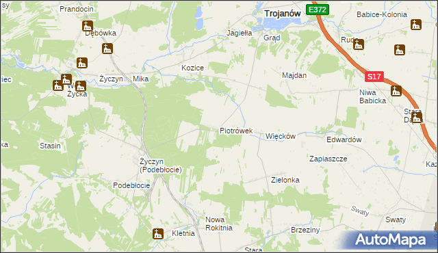 mapa Piotrówek gmina Trojanów, Piotrówek gmina Trojanów na mapie Targeo