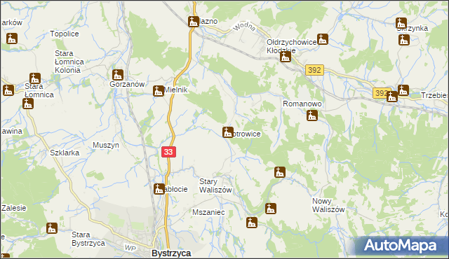 mapa Piotrowice gmina Bystrzyca Kłodzka, Piotrowice gmina Bystrzyca Kłodzka na mapie Targeo