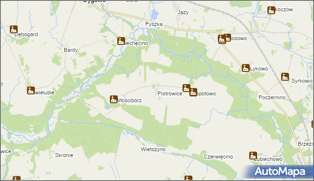 mapa Piotrowice gmina Dygowo, Piotrowice gmina Dygowo na mapie Targeo