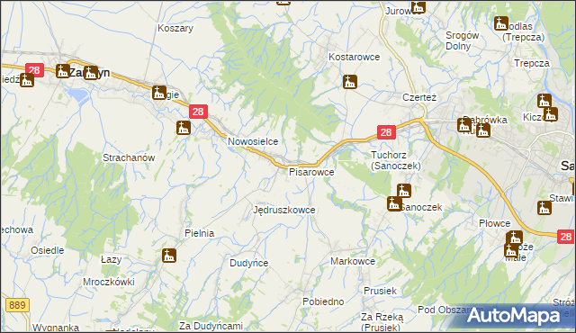 mapa Pisarowce, Pisarowce na mapie Targeo