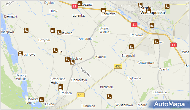 mapa Płaczki gmina Zaniemyśl, Płaczki gmina Zaniemyśl na mapie Targeo