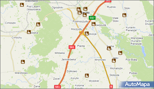 mapa Planta gmina Raczki, Planta gmina Raczki na mapie Targeo