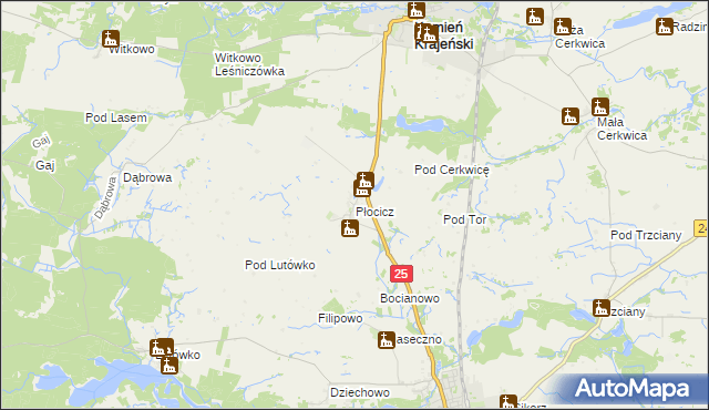 mapa Płocicz gmina Kamień Krajeński, Płocicz gmina Kamień Krajeński na mapie Targeo