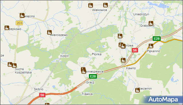 mapa Płonka gmina Sianów, Płonka gmina Sianów na mapie Targeo