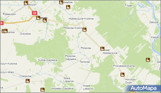 mapa Płosków gmina Sarnaki, Płosków gmina Sarnaki na mapie Targeo