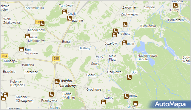 mapa Pluty gmina Tuszów Narodowy, Pluty gmina Tuszów Narodowy na mapie Targeo